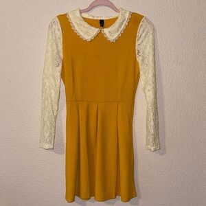Mustard Dress with Lace Sleeves